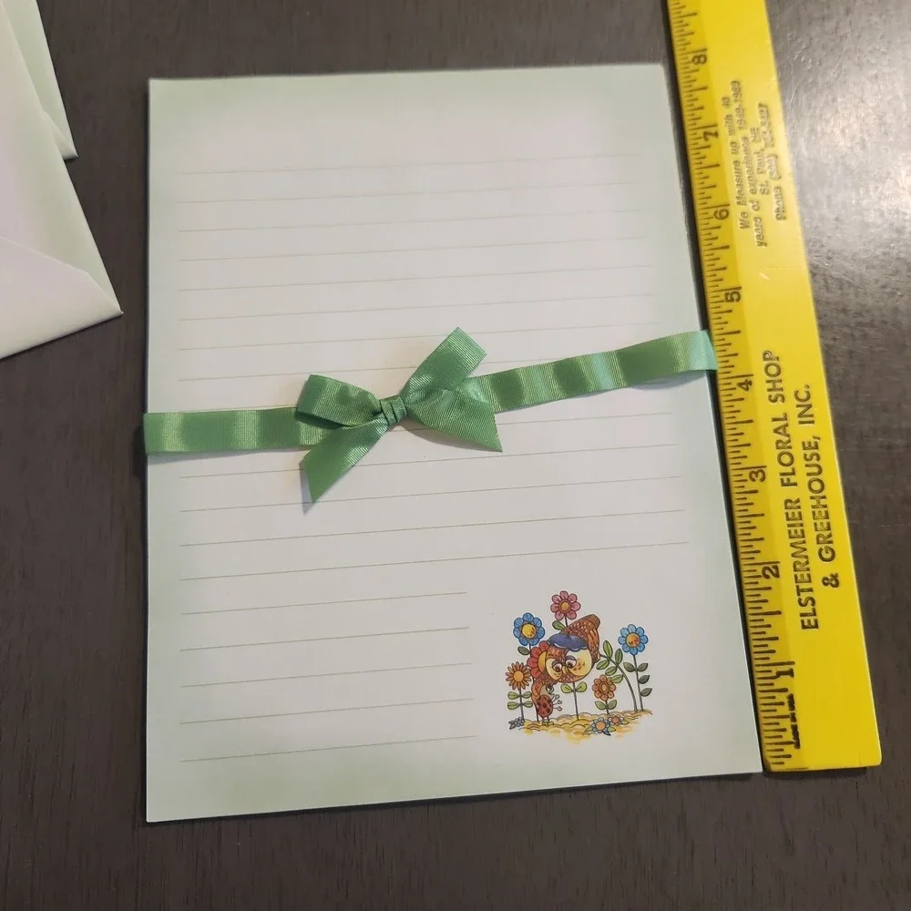 Vtg Stationery Set Cute Owl &‎ Ladybug Theme Whiting 10 Sheets/Envelopes & Box